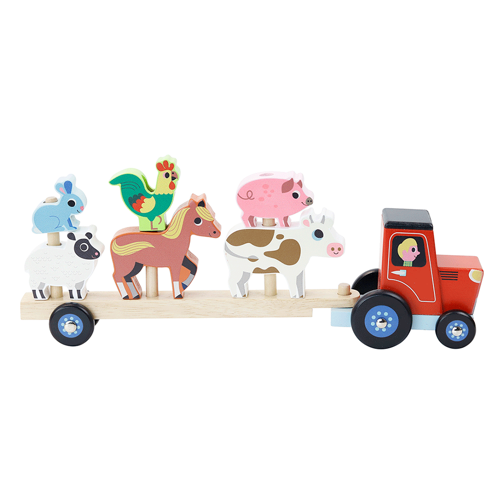 Traktor med dyr i træ Lones Legetøj